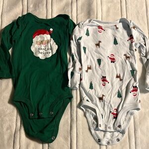 Carter's Green and White Santa Bodysuits